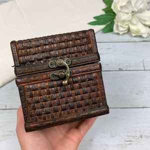 Mini Wooden Woven Carved Trim Latch Trunk Box